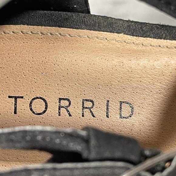 Torrid Womens Sz 9.5 Black Open Toe Criss Cross Strappy Wedge High Heels Pumps - Picture 7 of 8